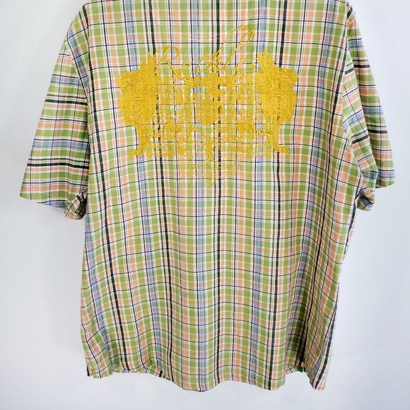Ruthless Art Shirt Men's 3XL Multicolor Plaid Embroidered Snap Front - Picture 6 of 13